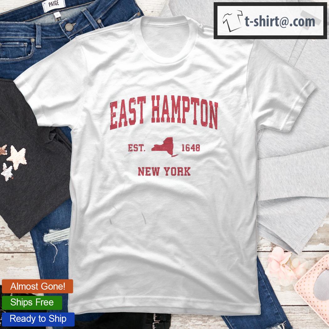 East Hampton New York Ny Vintage Sports Design Red Print Pullover Shirt