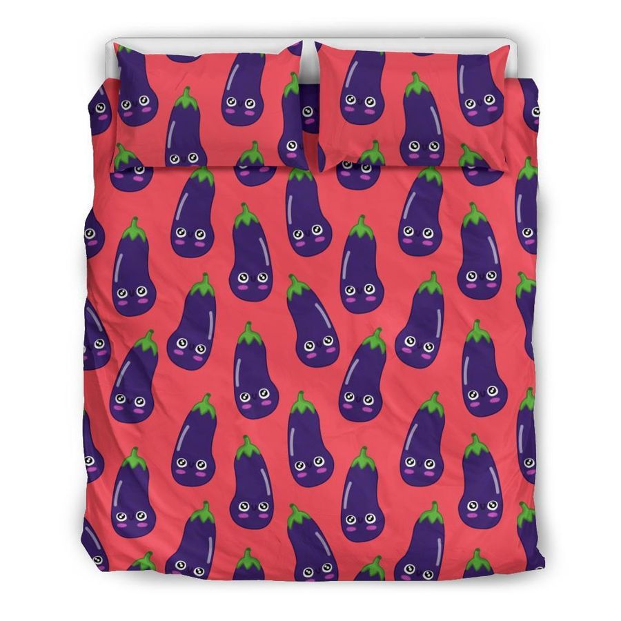 Eggplant Funny Print Pattern Duvet Cover Bedding Set