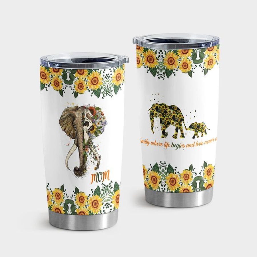 Elephantidae Insulated Tumbler, Sunflower Elephant Tumbler Tumbler Cup 20oz , Tumbler Cup 30oz, Straight Tumbler 20oz