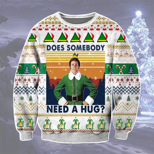 Elf Movie Does Somebody Need A Hug Wool Knitted Ugly Christmas Ugly Sweater