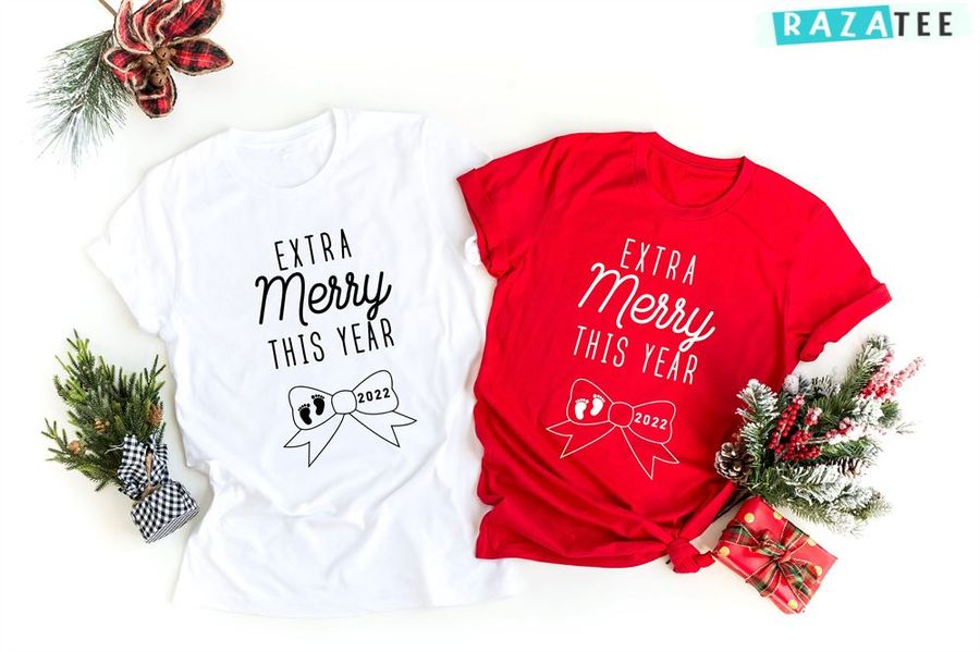 Extra Merry This Year T shirt,,Christmas Pregnancy Announcement