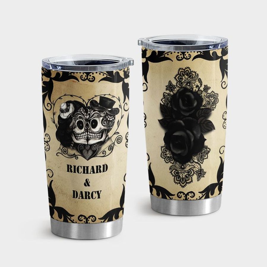Family Woman Insulated Tumbler, Skull Husband And Wife Vintage Floral Tumbler Tumbler Cup 20oz , Tumbler Cup 30oz, Straight Tumbler 20oz