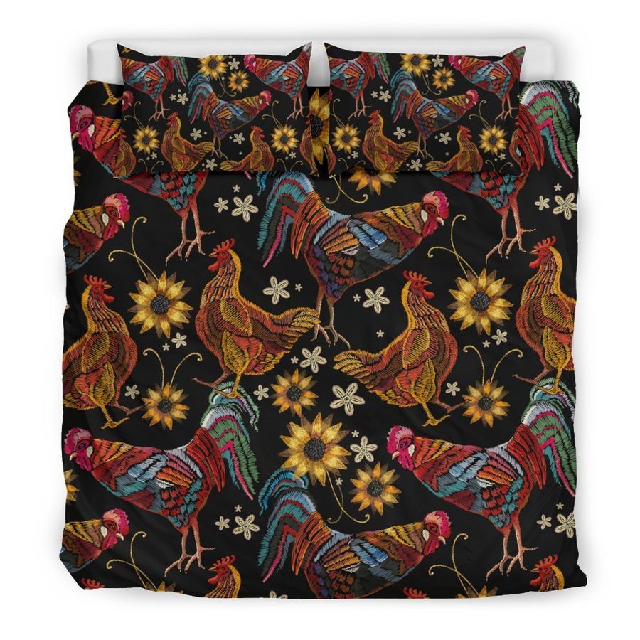 Farm Chicken Hen Flower Pattern Print Duvet Cover Bedding Set