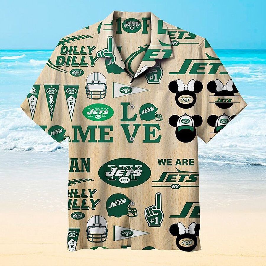 Favorite New York Jets Nfl Hawaiian Graphic Print Short Sleeve Hawaiian Shirt L98 - 7639