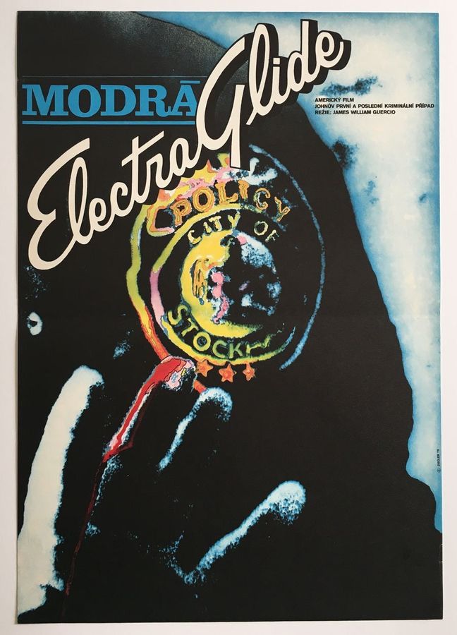 Film Poster, Electra Glide in Blue, 1975, Award Winning Design, Excellent Artwork, Graphic, 70s Cinema Art