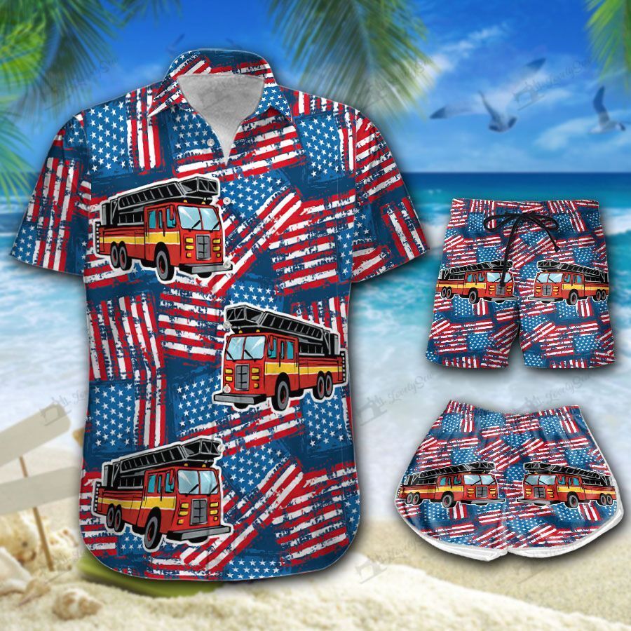 Fire Truck American Flag Hawaii Men-Women Shirt & Shorts BIT21062105-BIO21062105