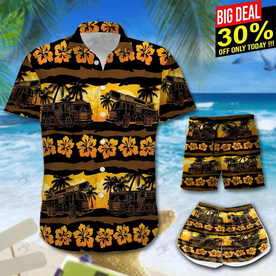 Fire Truck Palm Tree Hawaii Shirt & Shorts TRT21063010-TRO21063010