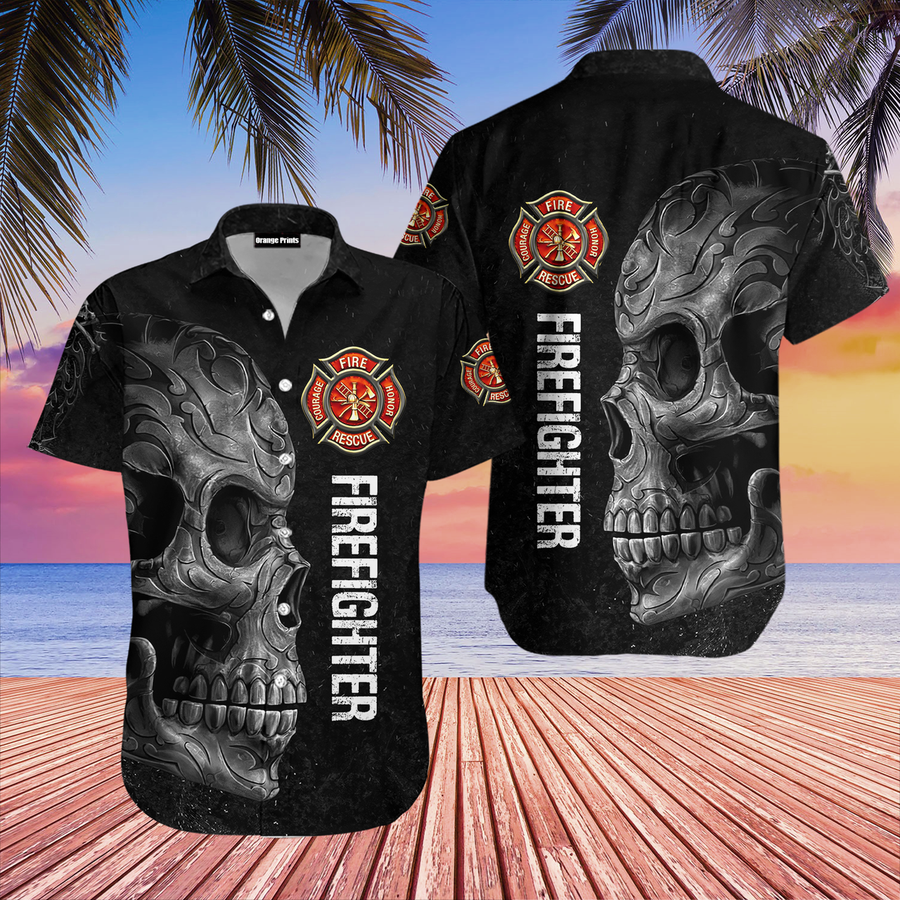 Firefighter Crazy Skull Aloha Hawaiian Shirt.png
