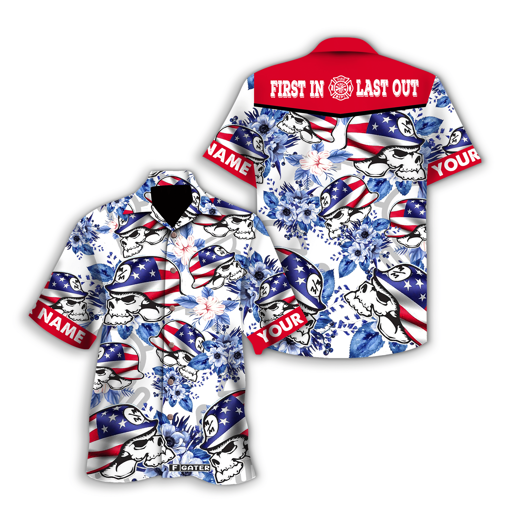 Firefighter Skull American Flag Helmet Custom Hawaiian Shirt