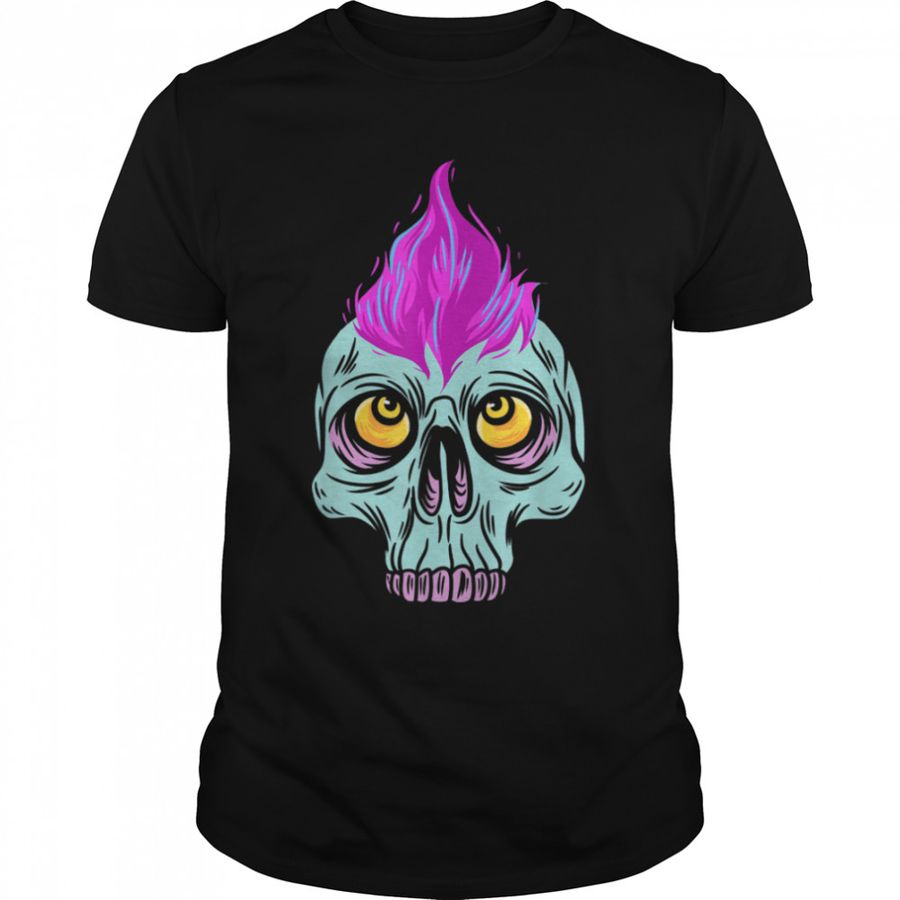 Flaming Skull Mohawk Punks Not Dead Rock N Roll Emo Rockers T-Shirt B0B354HZDG