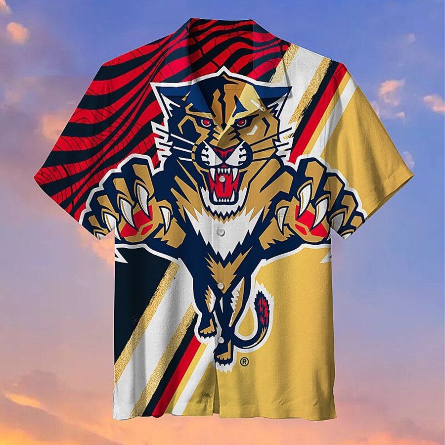 Florida Panthers NHL Hawaiian Graphic Print Short Sleeve Hawaiian Shirt L98 - 4346