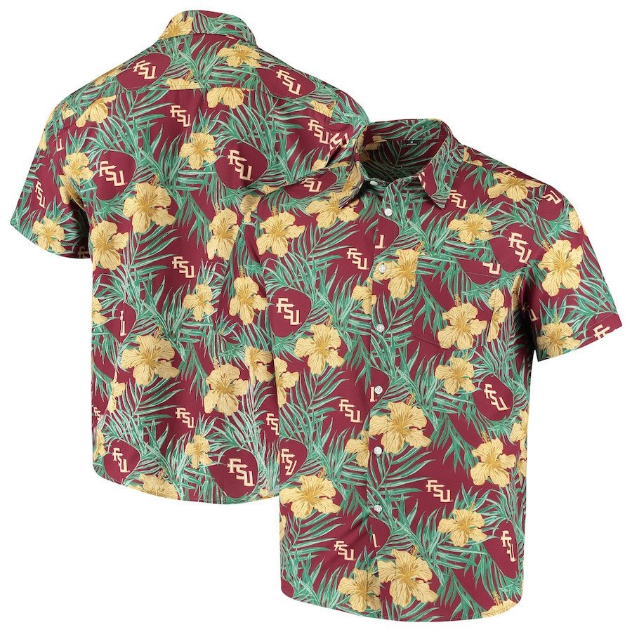 Florida State Seminoles Gold Floral Button-Up Hawaiian Shirt