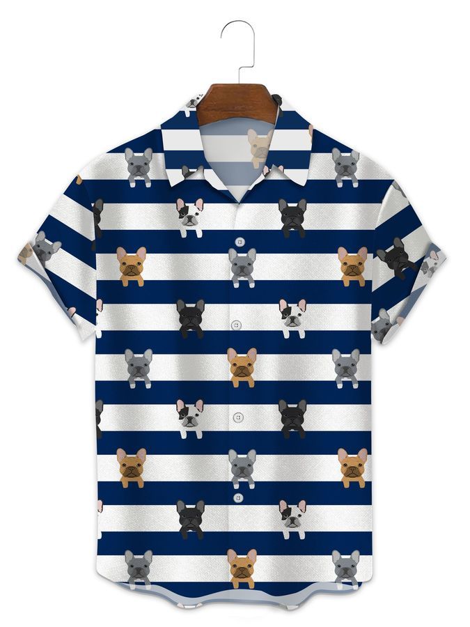 French bulldog blue stripes Hawaiian Shirt
