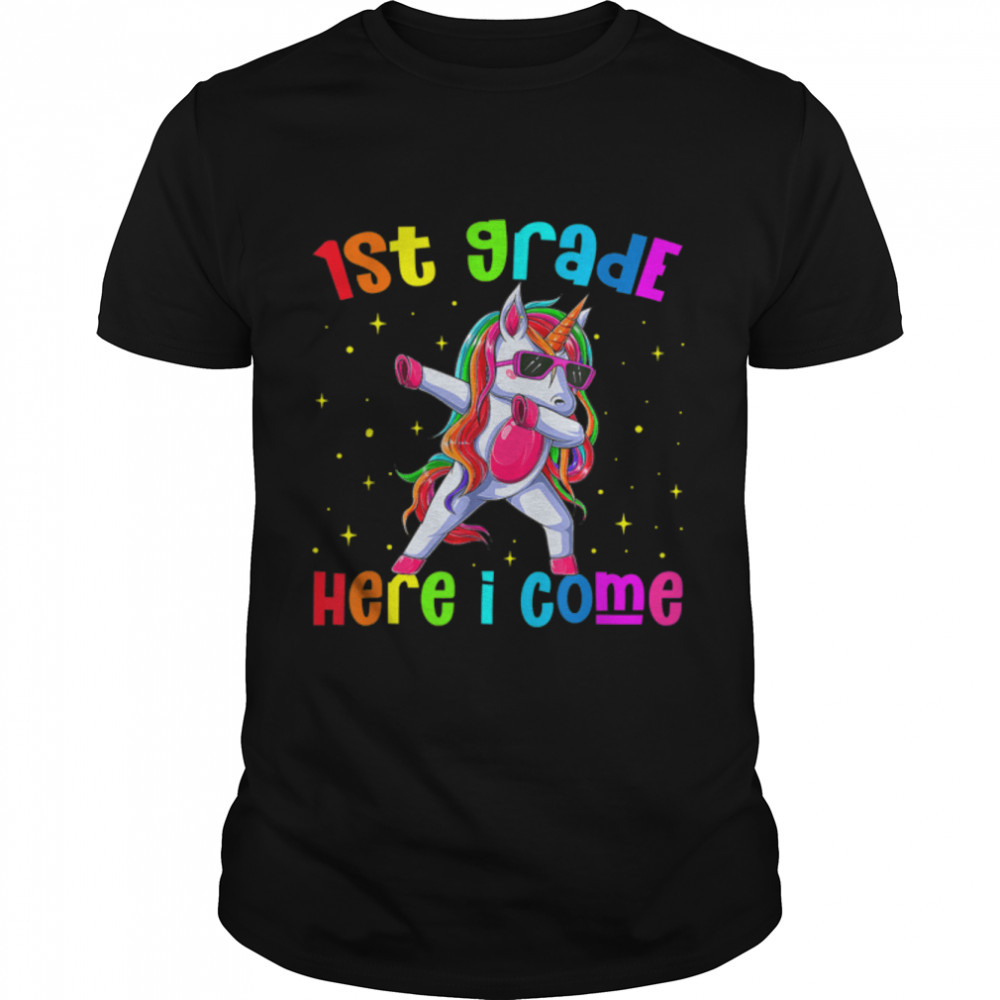 Fun Back To School 1st Grade Unicorn Dabbing Kids Boys Girls T-Shirt B0B4K1NPC6