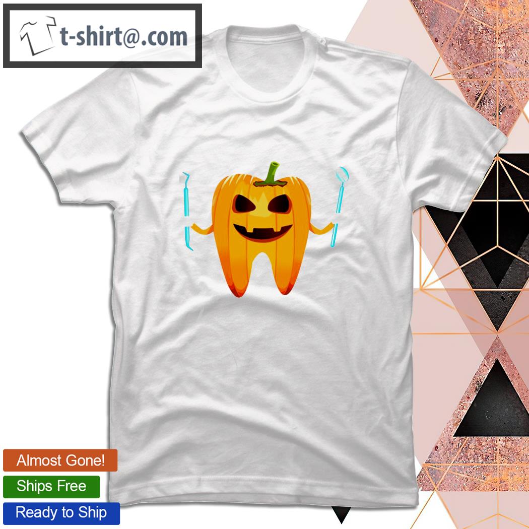 Funny Dental Halloween Tooth Pumpkin Dentist Halloween Gift T-shirt
