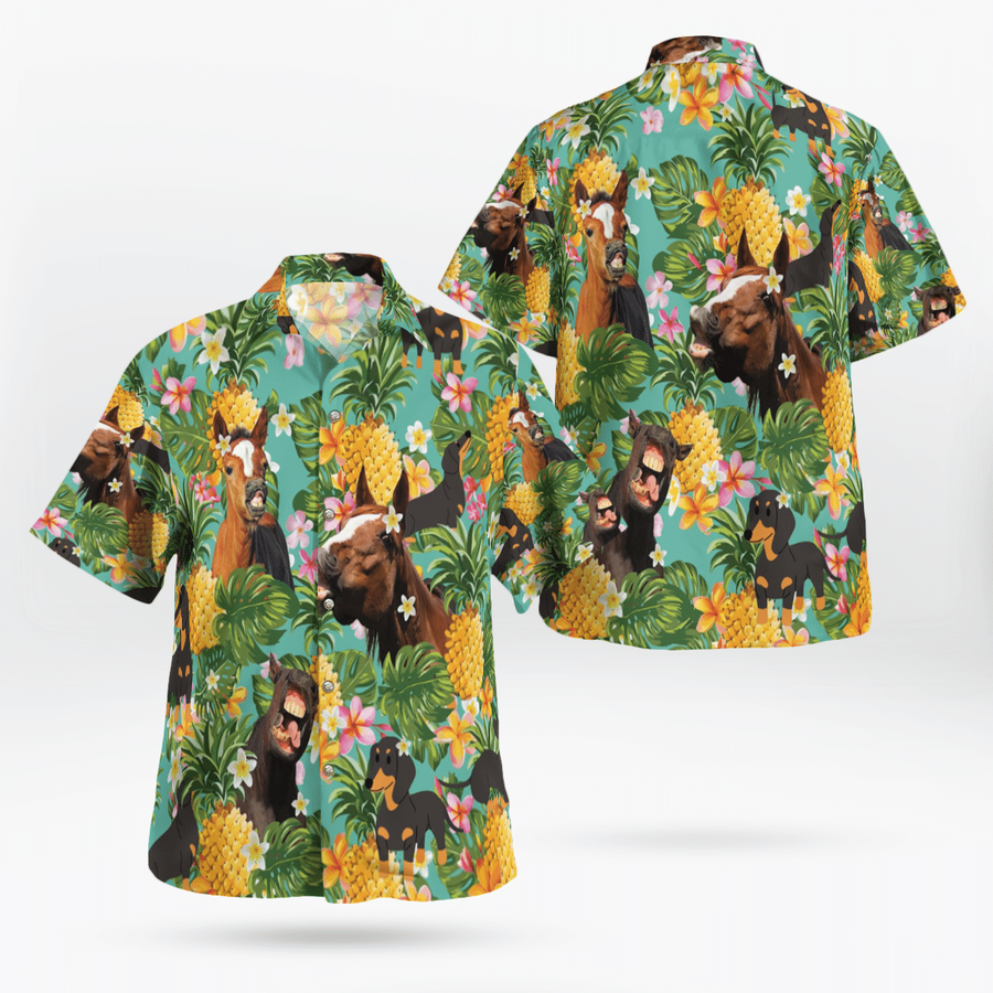 Funny Horse And Dachshund Hawaiian Shirt.png