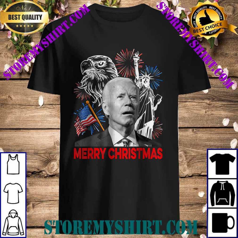 Funny Joe Biden Merry Christmas in 4th of July USA flag T-Shirt
