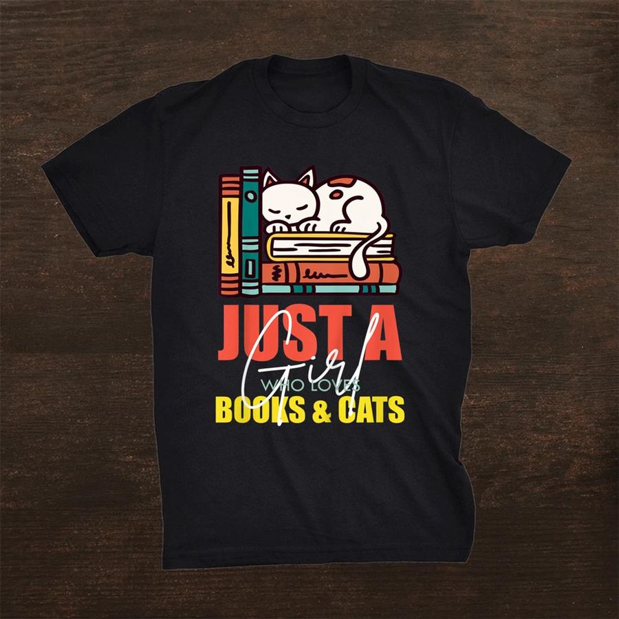 Funny Just A Girl Who Loves Books And Cats Reading Cat Lady Shirt