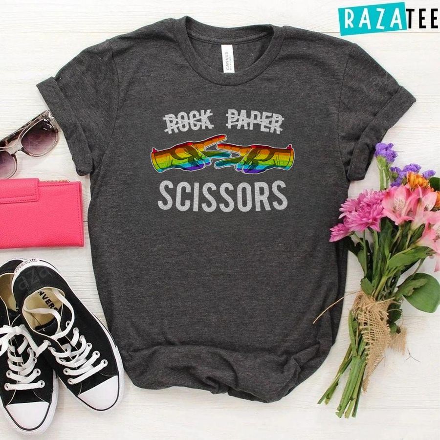 Funny Rock Paper Scissors Lesbian Pride Rainbow LGBT T-Shirt