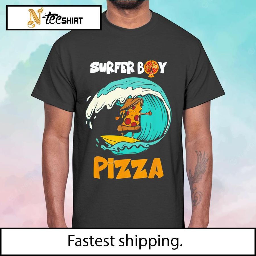 Funny Surfer Boy Surfing And Eat Pizza shirt