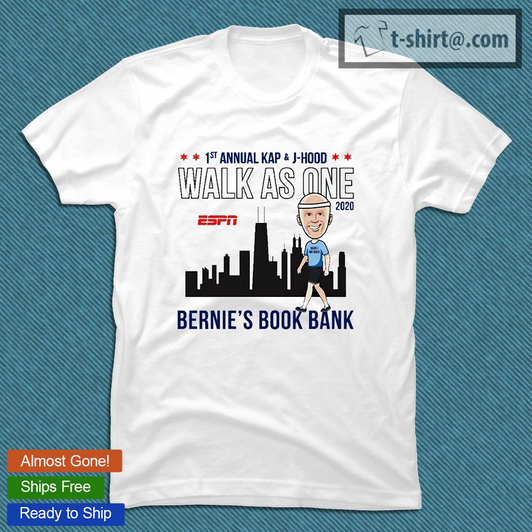 Funny walk as one Chicago 2020 Bernie’s book bank T-shirt