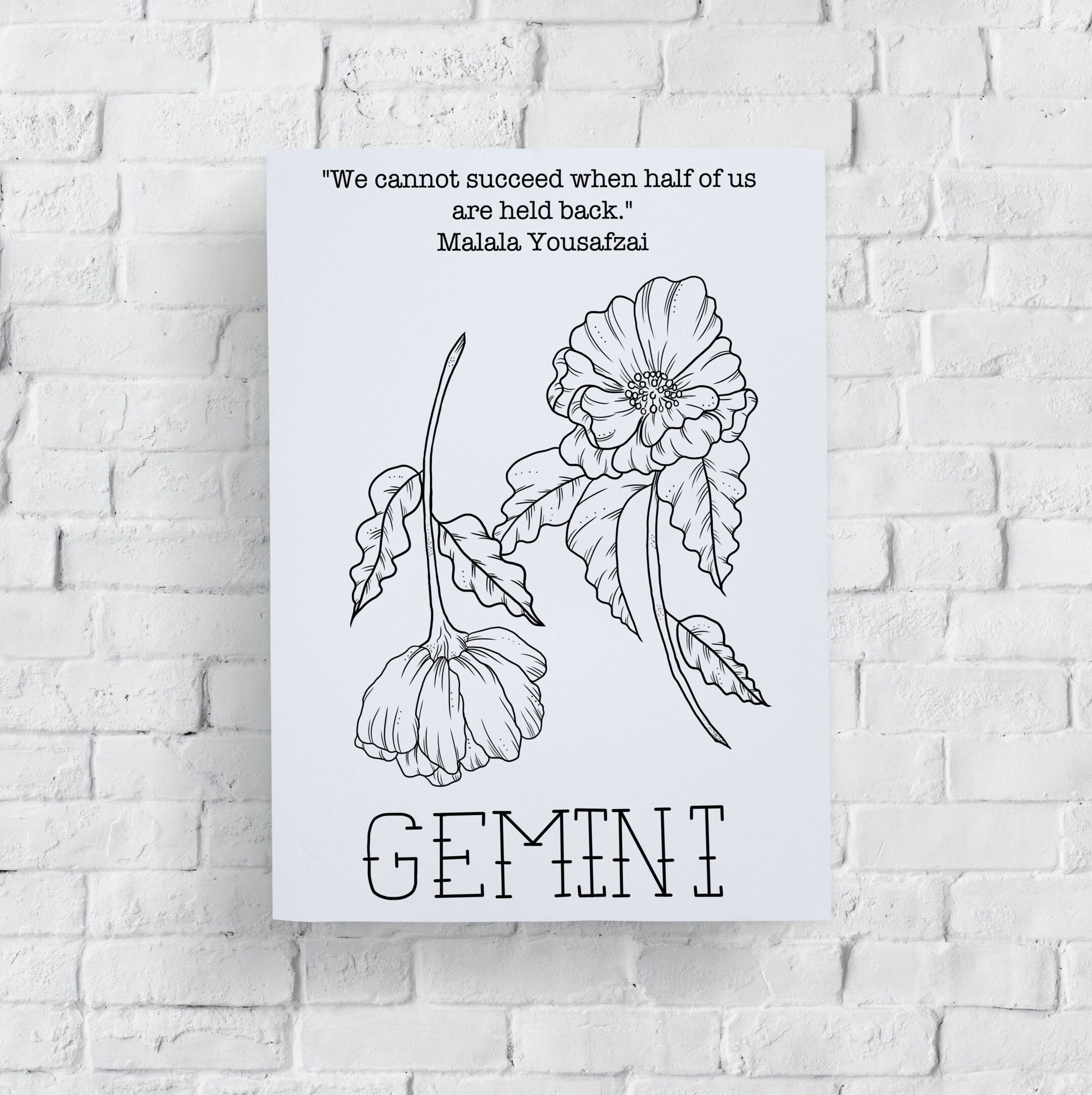 Gemini Astrology Print, Star Sign Birthday Gift, Malala Yousafzai Quote, Feminist Zodiac Astrology Art, Minimalist Astrological Art Poster