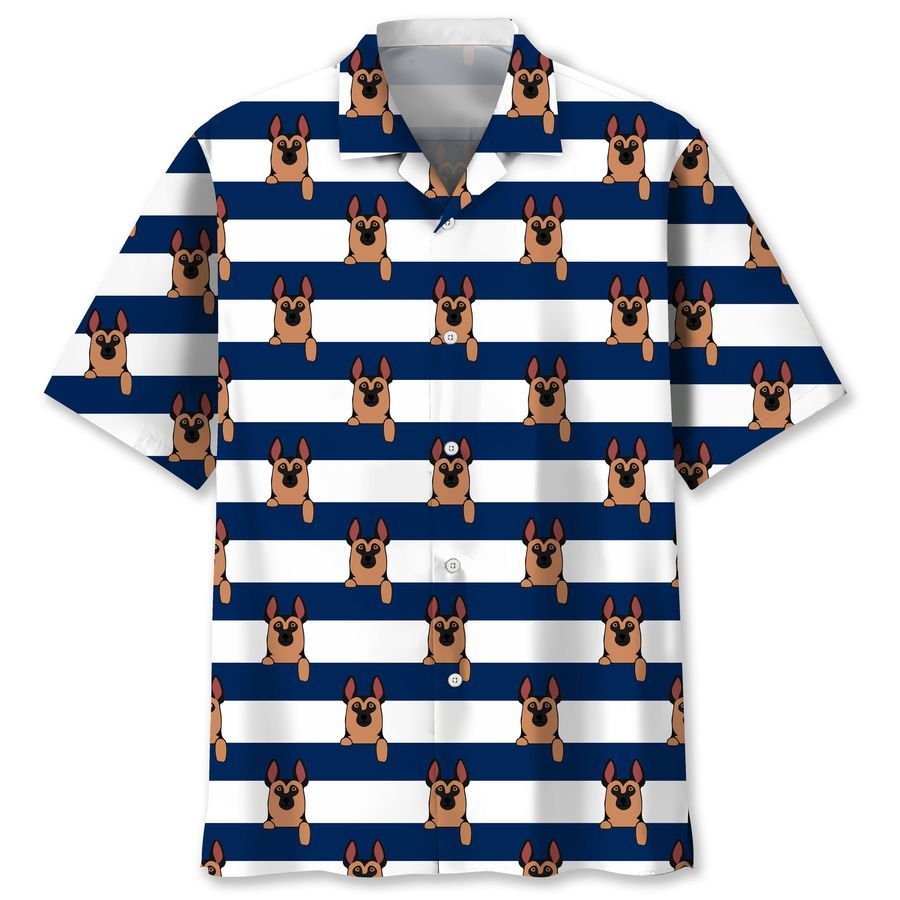 german shepherd blue stripes Hawaiian Shirt