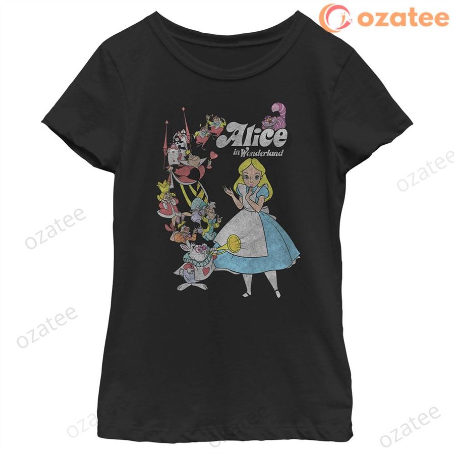 Girl’s Alice in Wonderland Distressed Group Shot T-Shirt
