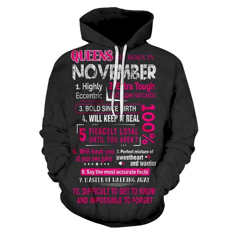 Girls Born In November Personality 3D Sweatshirt Hoodie Pullover