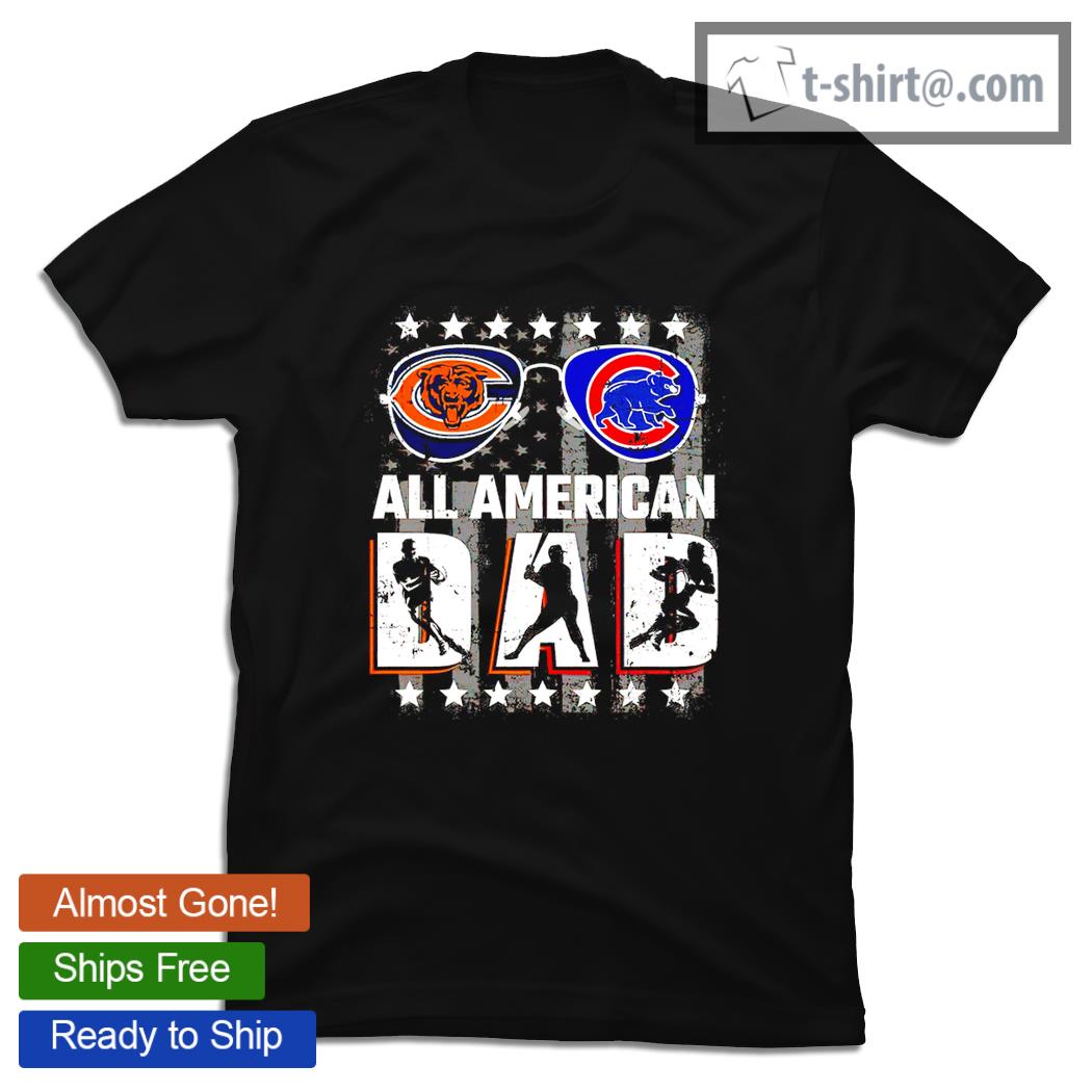 Glasses Chicago Bears and Chicago Cubs all American Dad flag shirt