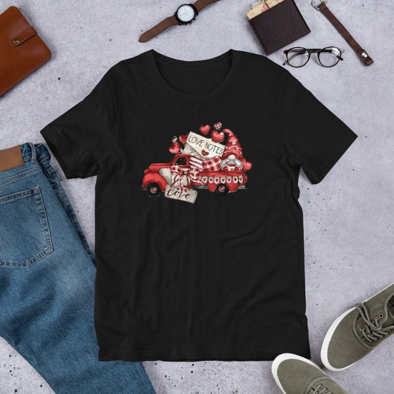 Gnome Elf Vintage Farm Truck Matching Family Valentines Day Short-Sleeve Unisex T-Shirt