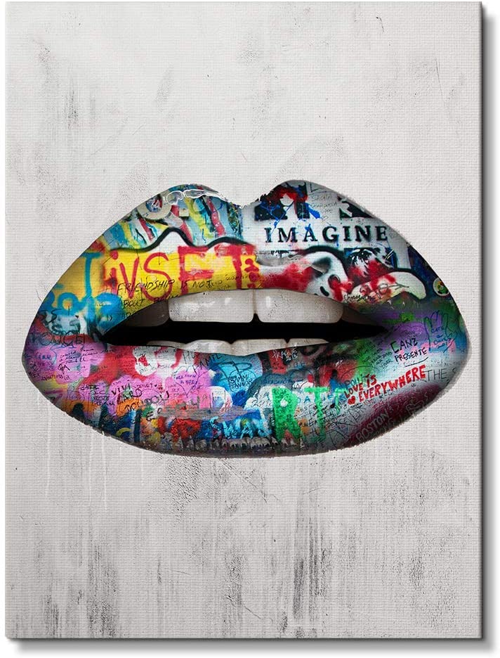 Graffiti Lips Inspirational Canvas Wall Art