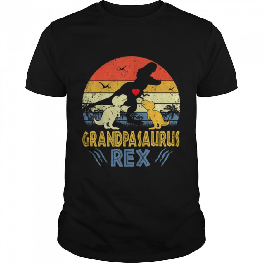 Grandpa Saurus T Rex Dinosaur Grandpa 2 kids Family Matching T-Shirt B0B7F7ZR1Y