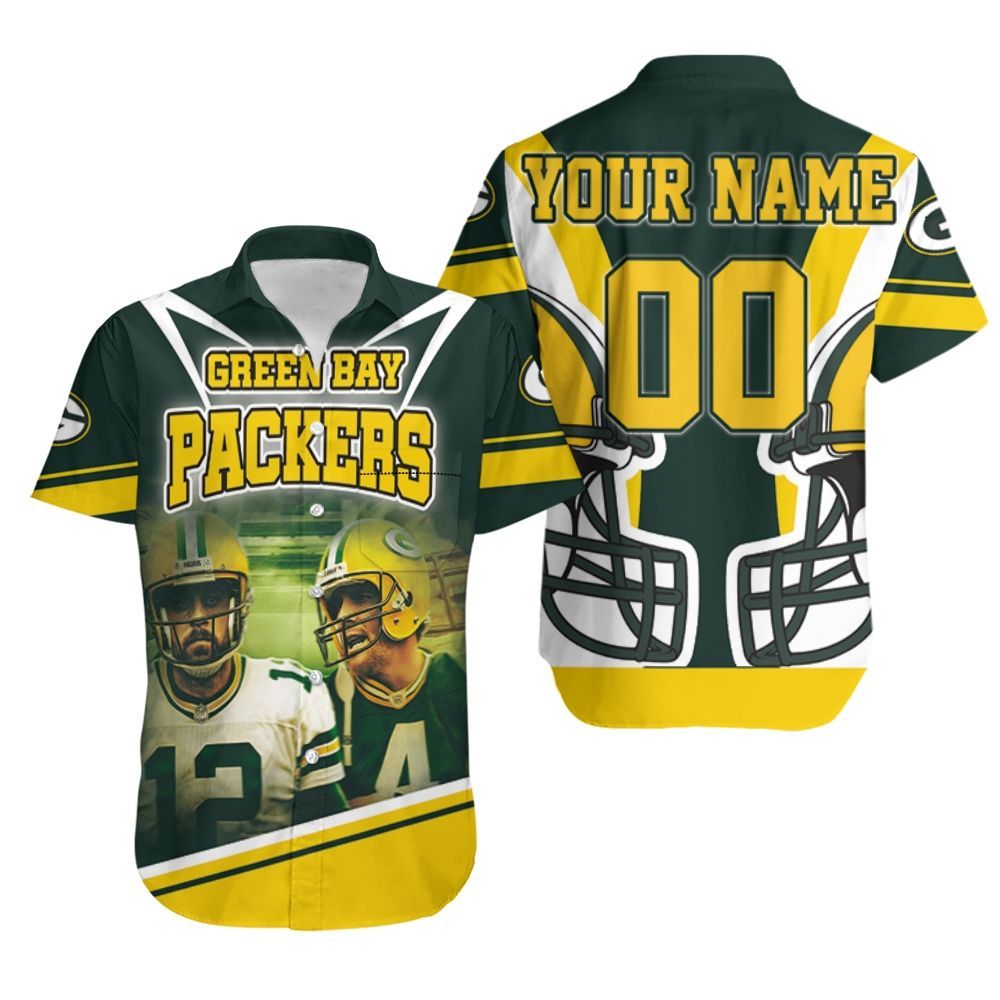 Green Bay Packers Aaron Rodgers 12 And Brett Favre 4 For Fans Personalized Hawaiian Shirt