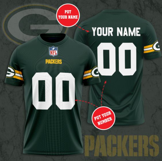 Green Bay Packers Custom Jersey NFL Full Printed 3D Tshirt