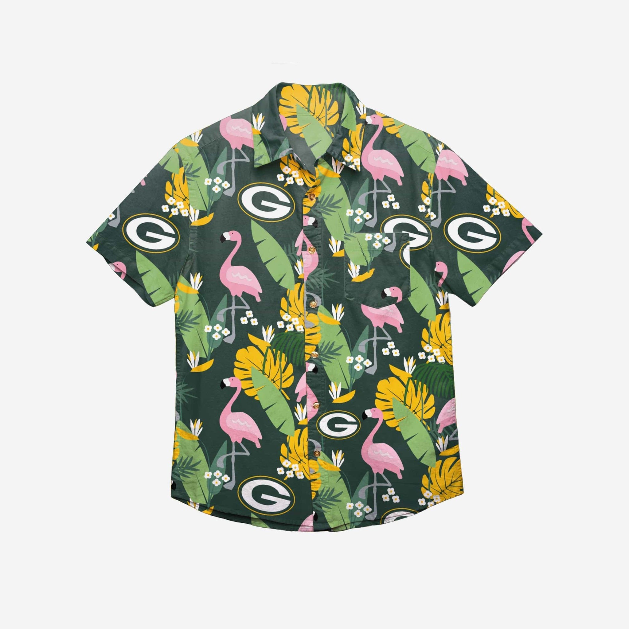 Green Bay Packers Floral Button Up Hawaiian Shirt