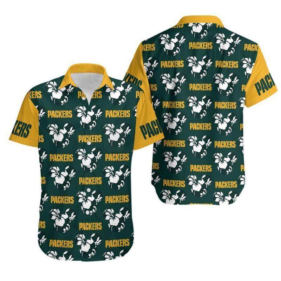 Green Bay Packers Mickey and Flowers Hawaii Shirt and Shorts Summer Collection H97