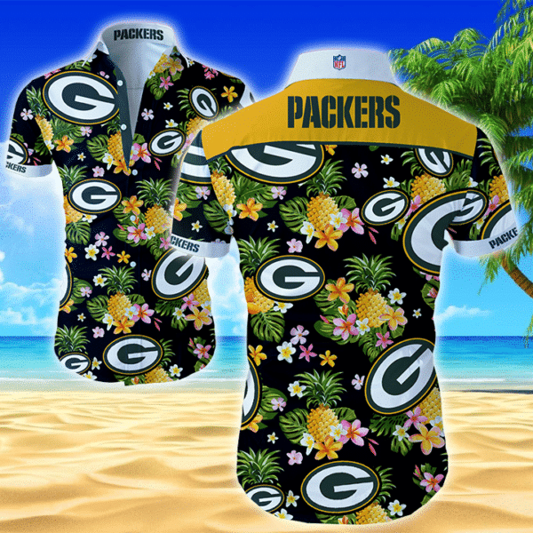 Green Bay Packers Nfl 5 Hawaiian Graphic Print Short Sleeve Hawaiian Shirt L98