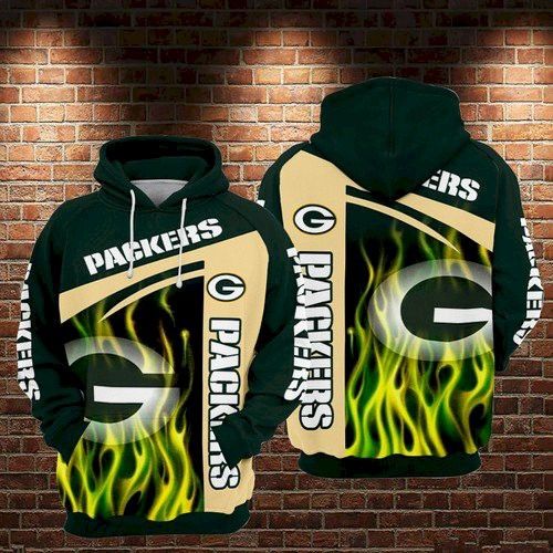Green Bay Packers Nfl Football Fire Green 3D Hoodie