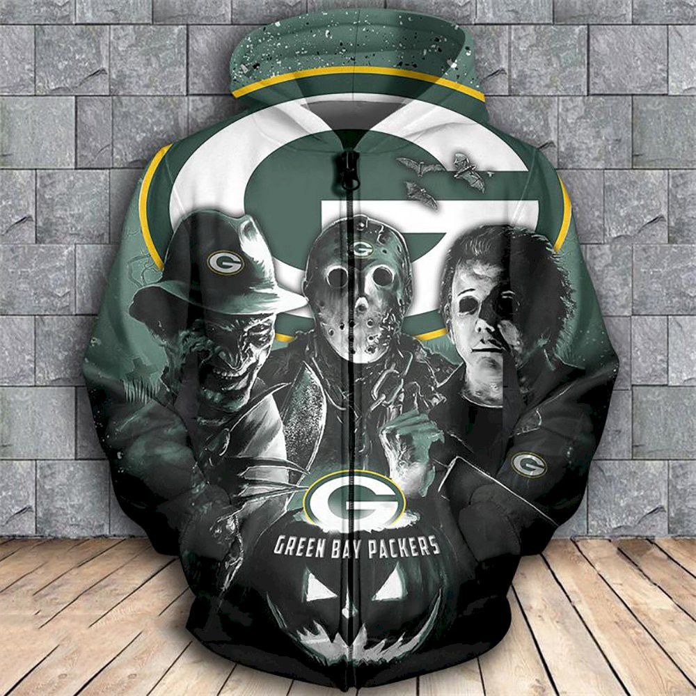 Green Bay Packers NFL Horror Movie Characters 3D Hoodie Sweatshirt