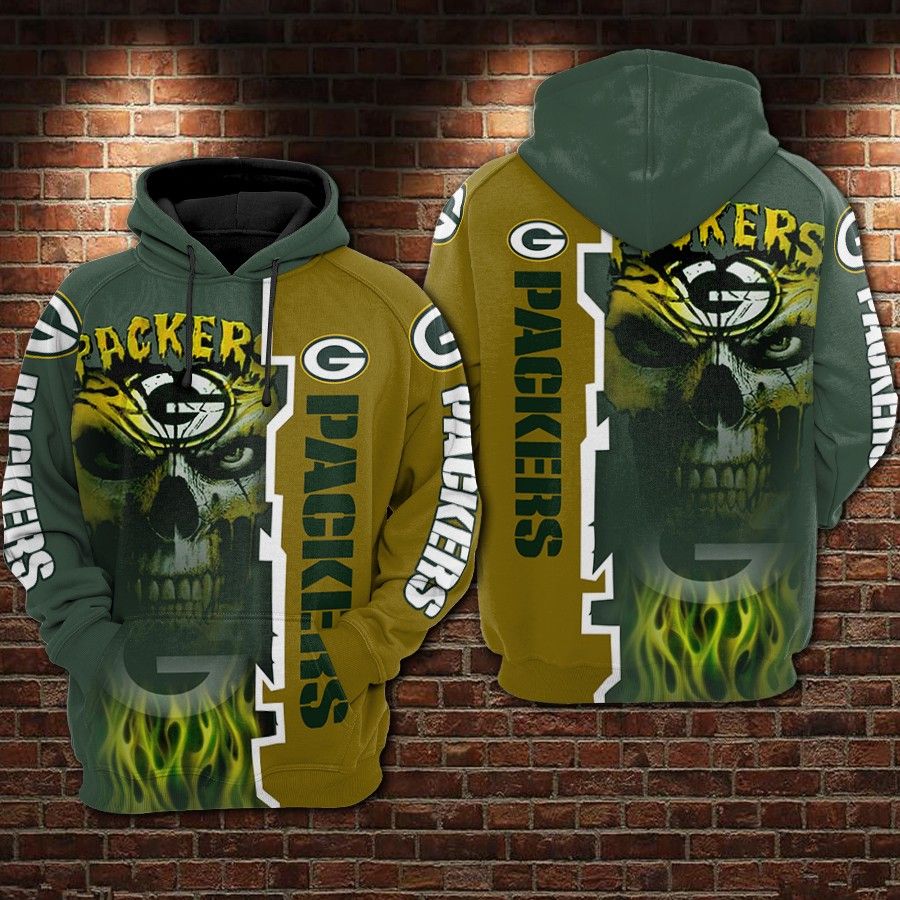 Green Bay Packers Nfl Skull Smoke 3D Hoodie Sweatshirt
