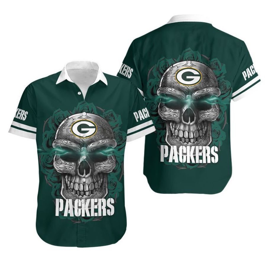 Green Bay Packers Sugar Skull NFL Gift For Fan Hawaiian Graphic Print Short Sleeve Hawaiian Shirt H97