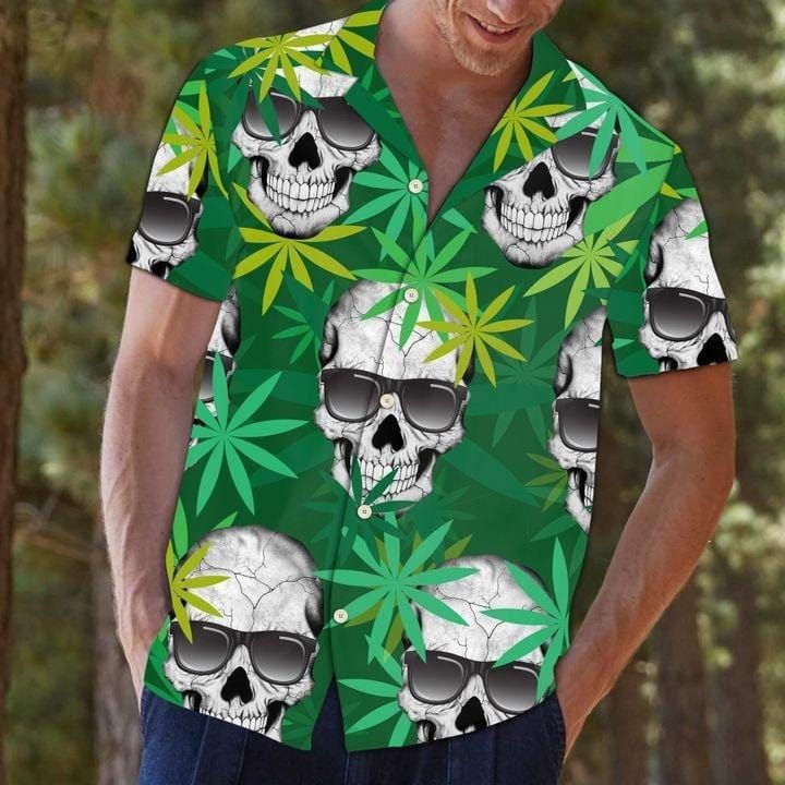 Green Skulls Hawaiian Aloha Shirts #L