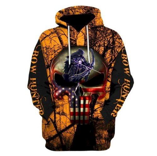 Grim Reaper Punisher Flag Bow Hunter 3D Hoodie Sweatshirt Zip