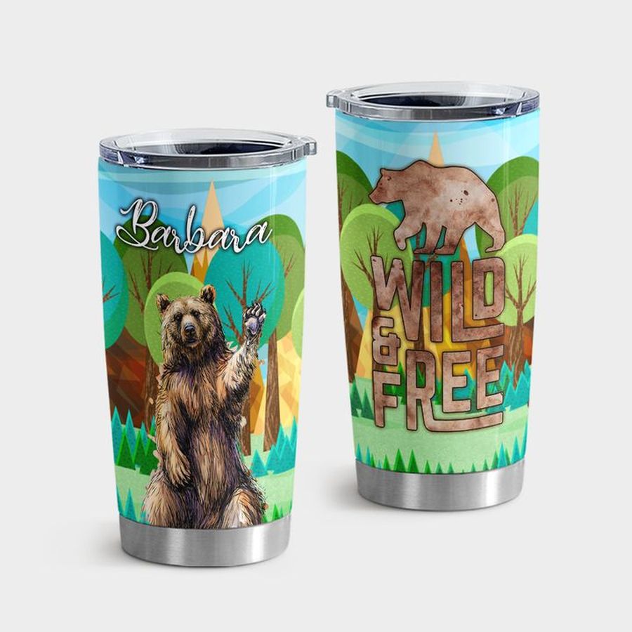 Grizzly Bear Tumbler With Lid, Brown Bear Wild And Free Tumbler Tumbler Cup 20oz , Tumbler Cup 30oz, Straight Tumbler 20oz