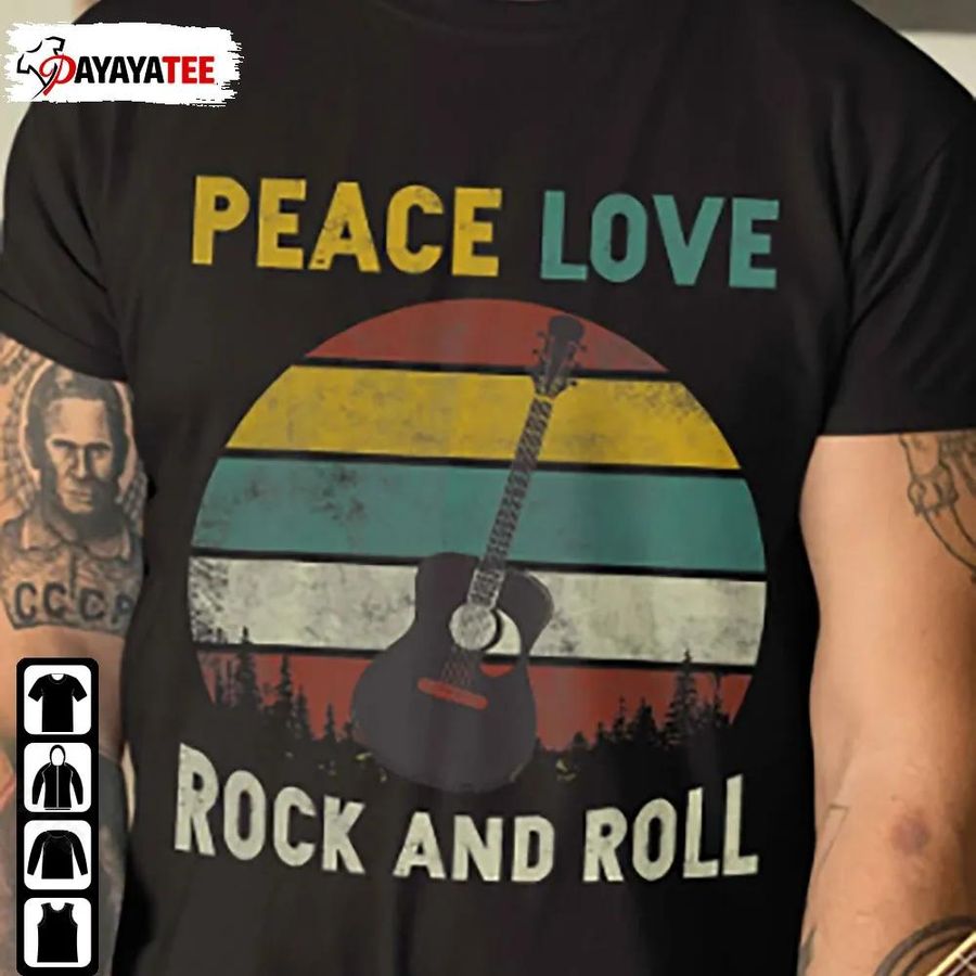 Guitar Retro Shirt Peace Love Rock And Roll Guitar Lover