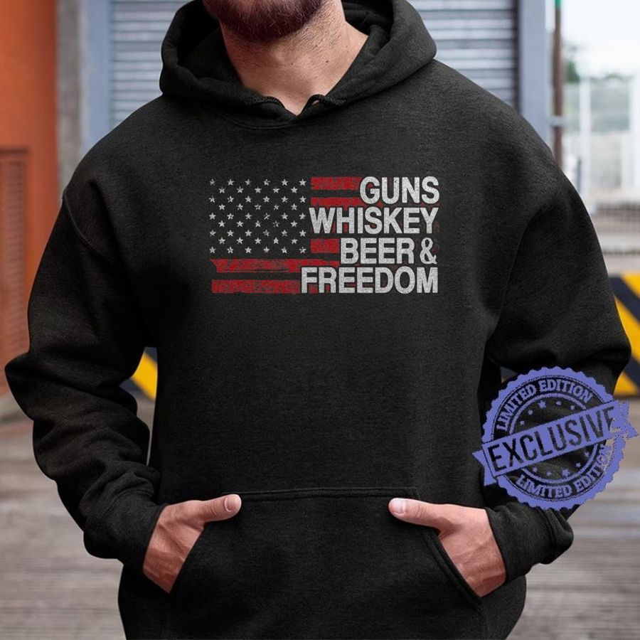 Guns Whiskey Beer And Freedom Veteran US Flag 4th Of July T-Shirt