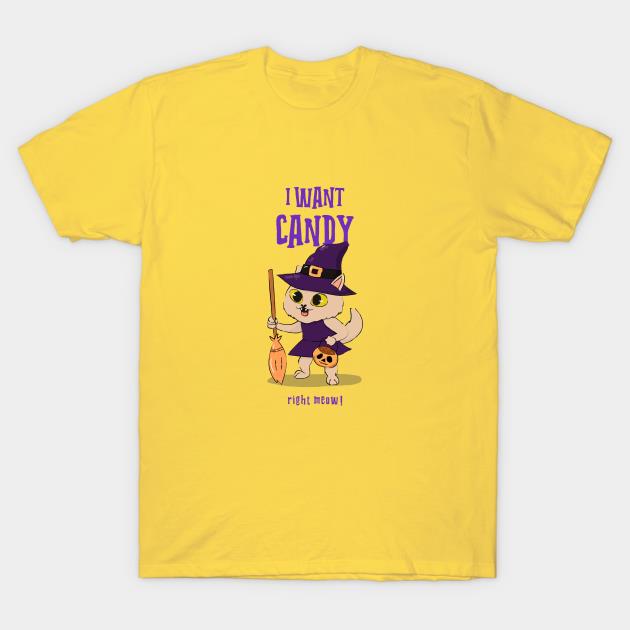 Halloween cat witch I want candy right meow t-shirt