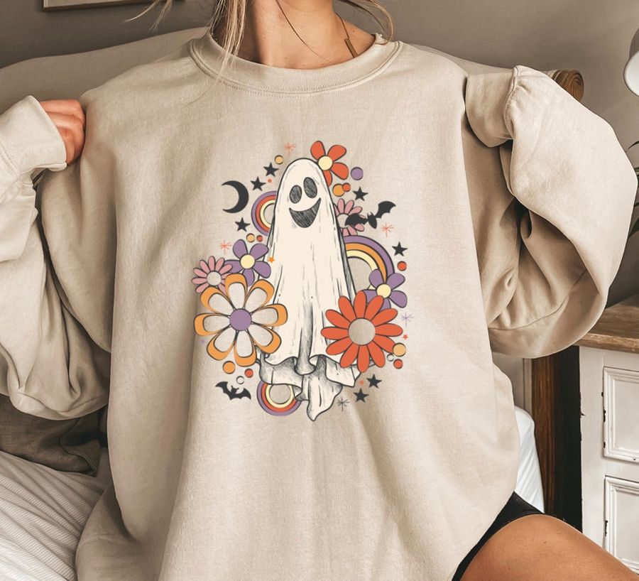 Halloween Ghost Floral Boho Trick or Treat Spooky Ghost Sweatshirt