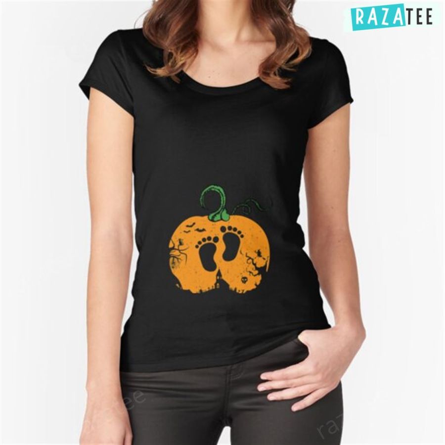 Halloween Pregnancy Announcement Shirt, Maternity Pumpkin Baby Feet